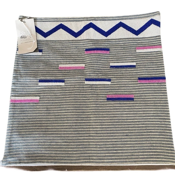 West Elm Roar + Rabbit Hand Beaded Pillow Covers Blue White Pink 17x17 Accent - Picture 2 of 9